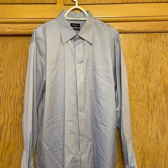 eb wood dress shirts E.B. Wood Blue w/ White & Blue Check Shirt 17.5